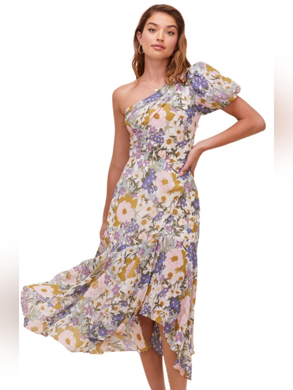 NWOT! ASTR The Label Anthro Santorini Women's Fall Midi Dress Retro Floral XS
